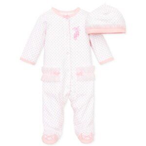 Little Me Baby Girls Ballerina Coverall with Matching Hat, 2 Piece Set Newborn